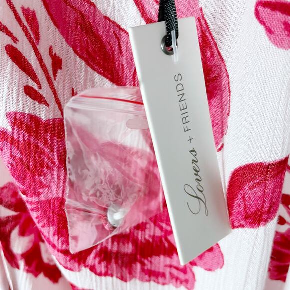 Lovers & Friends Amity Floral Maxi Dress‎ Ruffle One Shoulder White Red Sz XS - Picture 4 of 9